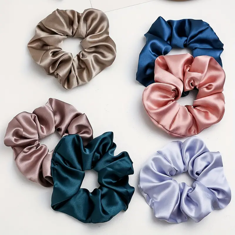6 stk Silk Satin Scrunchies Hårbånd