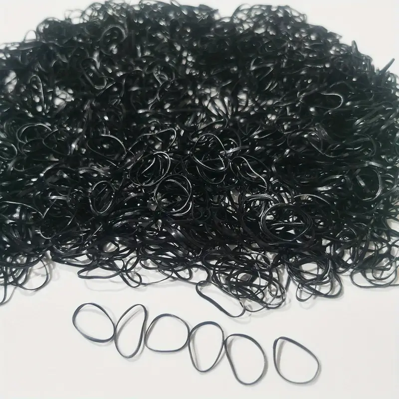 1000 mini gummibånd myke elastiske bånd for barnehår, fletninger hår - black