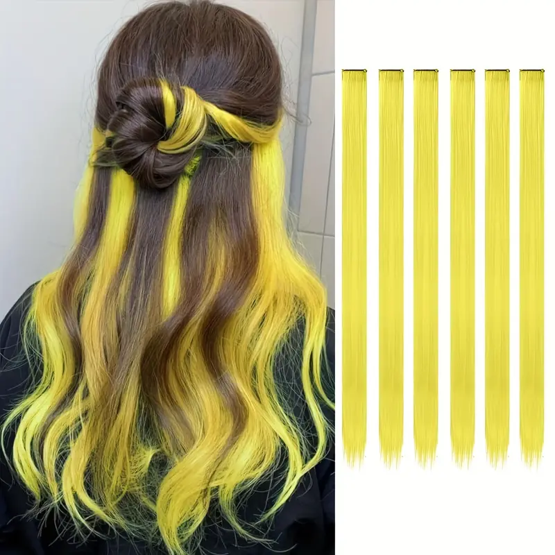 6 Stk Colored Hair Extensions Hairpieces - Gul