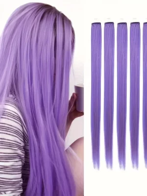 6 Stk Colored Hair Extensions Hairpieces - Lilla