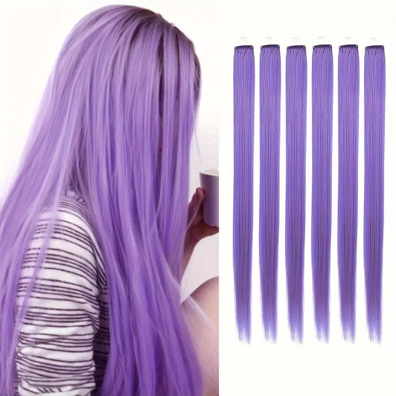 6 Stk Colored Hair Extensions Hairpieces - Lilla