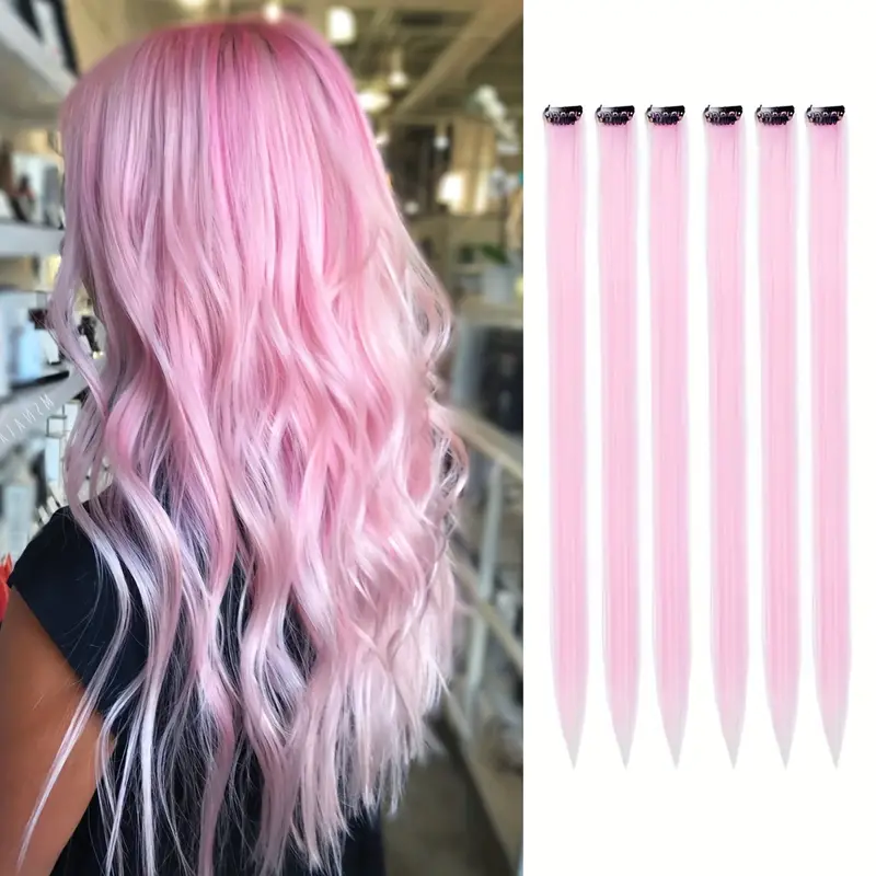 6 Stk Colored Hair Extensions Hairpieces - Lys rose