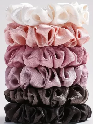 6 Stk Ensfarget Sateng Scrunchies Sett - Mykt Og Behagelig Hårbånd