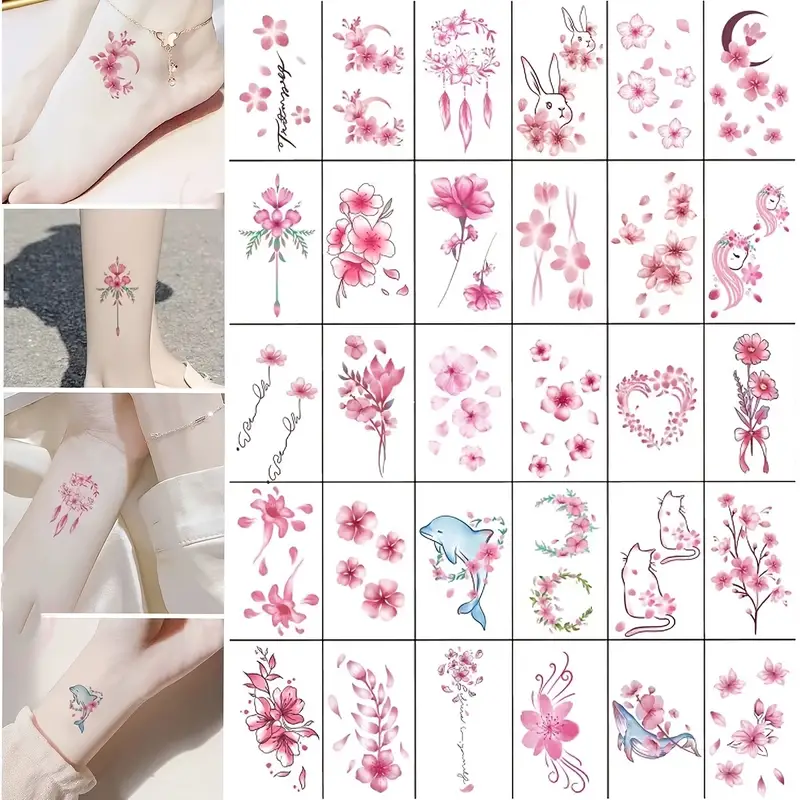 30Pcs Rosa Fargerike Midlertidige Tatoveringer