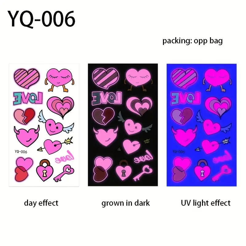 Luminous Heart Temporary Tattoo Waterproof Sticker Body Art YQ006