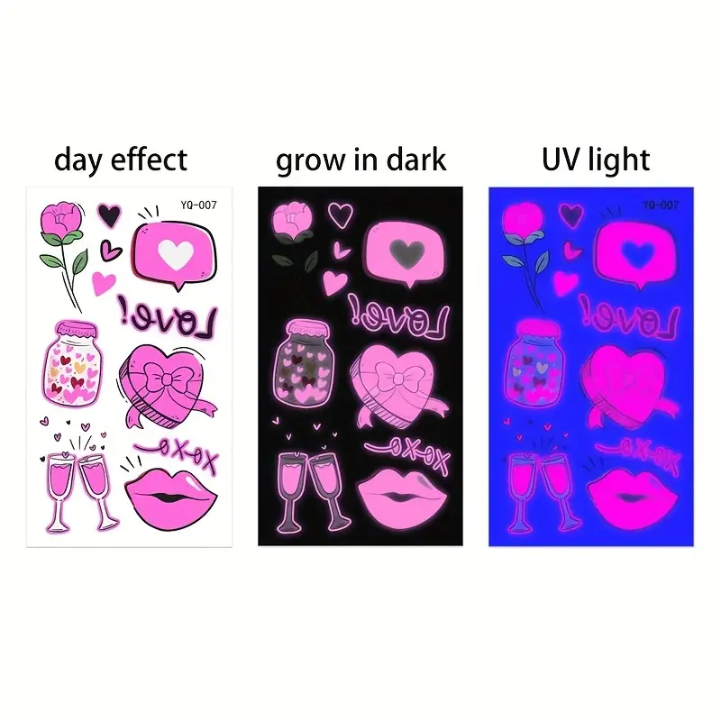 Luminous Heart Temporary Tattoo Waterproof Sticker Body Art YQ007