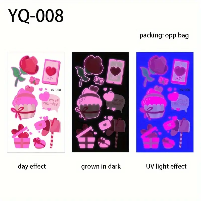 Luminous Heart Temporary Tattoo Waterproof Sticker Body Art YQ008