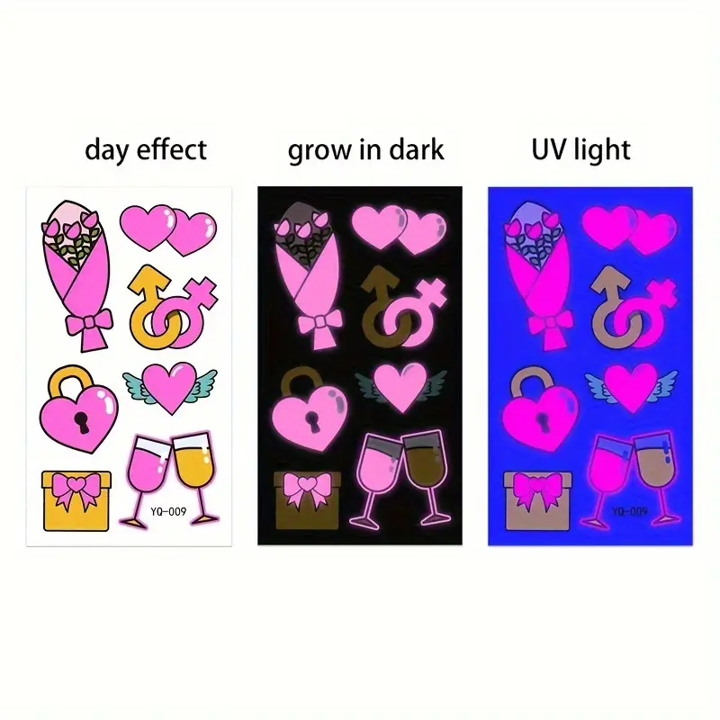 Luminous Heart Temporary Tattoo Waterproof Sticker Body Art YQ009