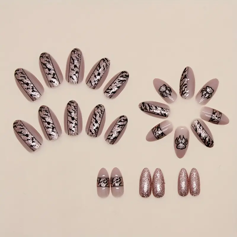 24stk Glossy Medium Mandel Ake Nails, Sweet Cool Pink
