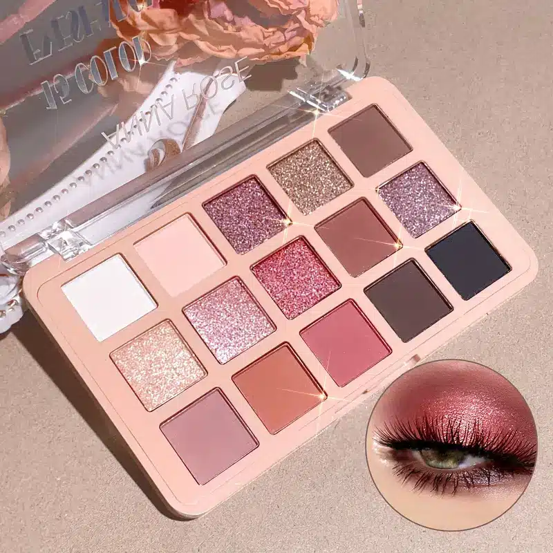 15 Colors Eyeshadow Palette, Highly Pigmented Matte 01 Pearly Glitter Eyeshadow